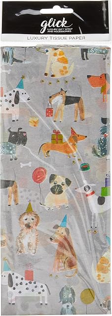 Glick Four Sheets of Dogs Tissue Paper, Each Sheet 750mm x 500mm Tissue Paper Dogs, Dogs Tissue Paper for Gift Wrapping, Birthday Dogs Tissue Paper