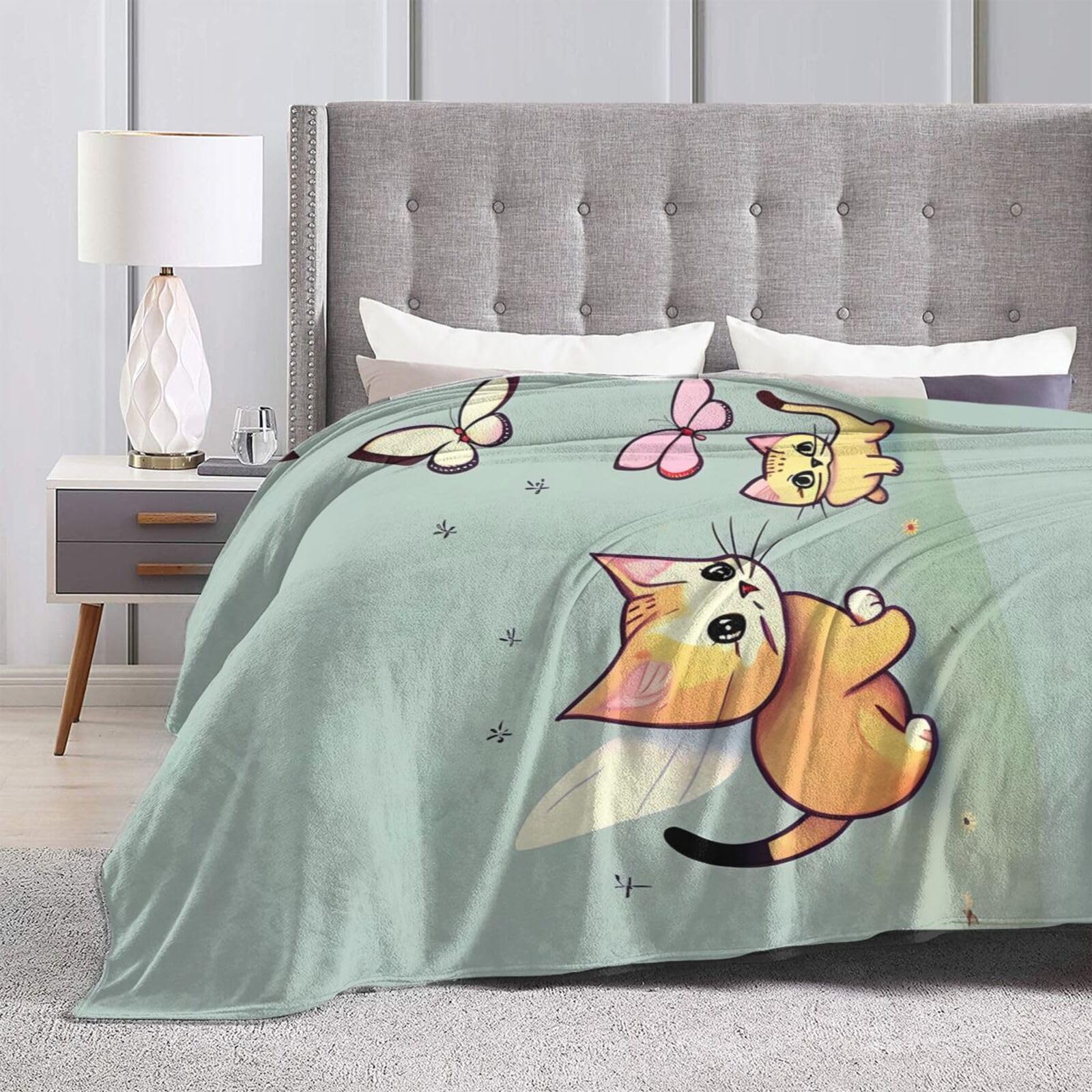 Coperta Gigante Con Gatto E Farfalla Blu – Morbida In Microfibra 152x203 Cm, Per Divano E Letto, Regalo Amanti Gatti