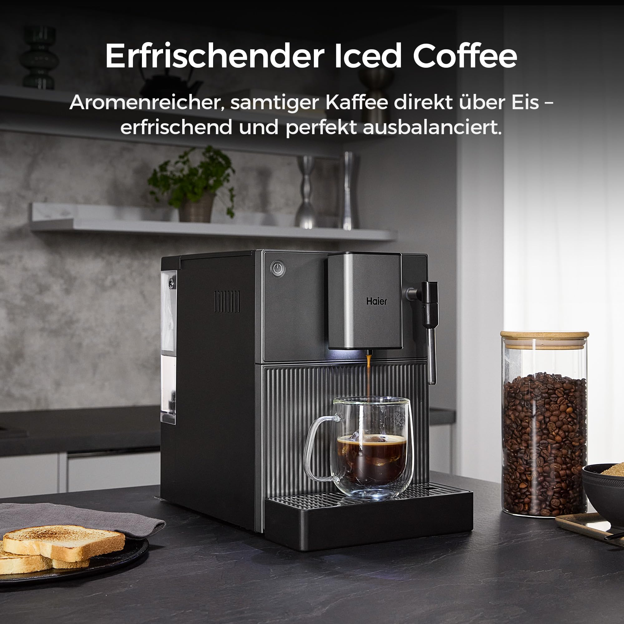 Haier Kaffeevollautomat klein mit Mahlwerk | 6 Kaffeespezialitäten | Kaffeemaschine Bohnen mit Milchdüse, 5 Mahlstufen, Auto-Reinigung, perfekt für kleine Küchen, Camping, kompakt