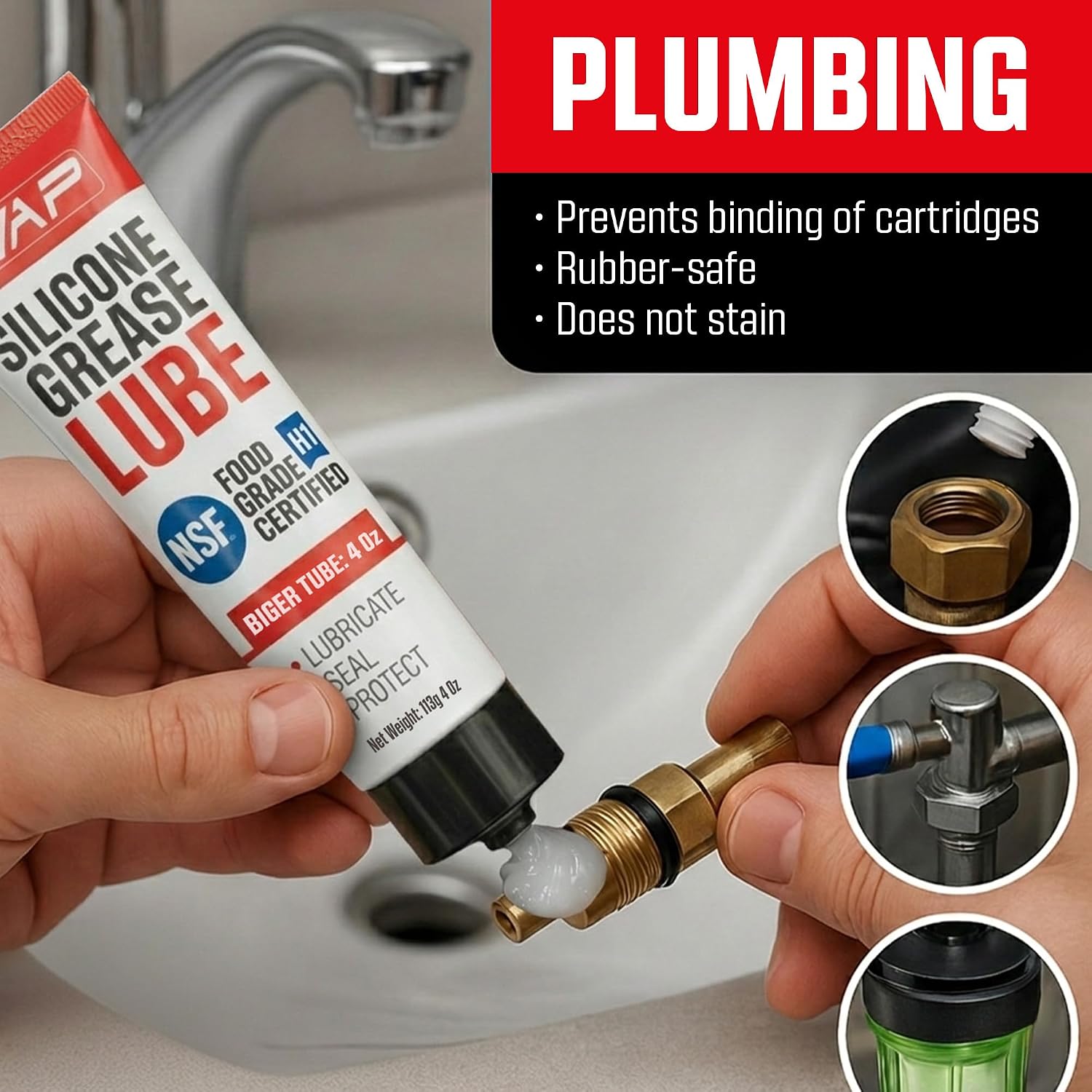 4 Oz Food Grade Silicone Grease Tube | NSF H1 Silicone Lube & Waterproof Sealant for O-Rings, Faucets, Plumbing, Pool, Spa & Kitchen Appliances | Potable Water Safe