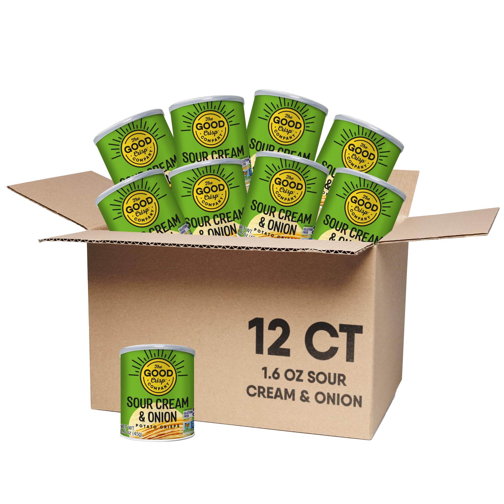 Good Crisps Minis (Sour Cream and Onion, 1.6 Ounce, Pack of 12) Non-GMO, Allergen Friendly, Potato Chip Snack Pack, Gluten Free Snacks