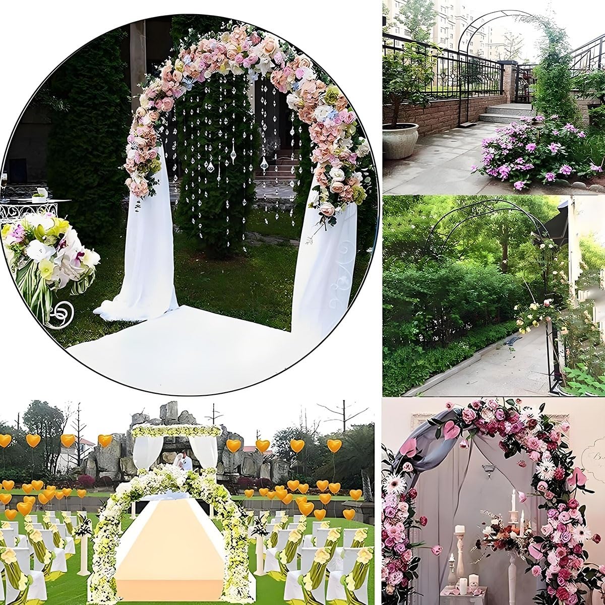 Iron Garden Trellis 320 cm, metalowa podpórka do roślin pnących róż i winorośli, biała i czarna, dekoracja ślubna na zewnątrz, ocynkowana róża