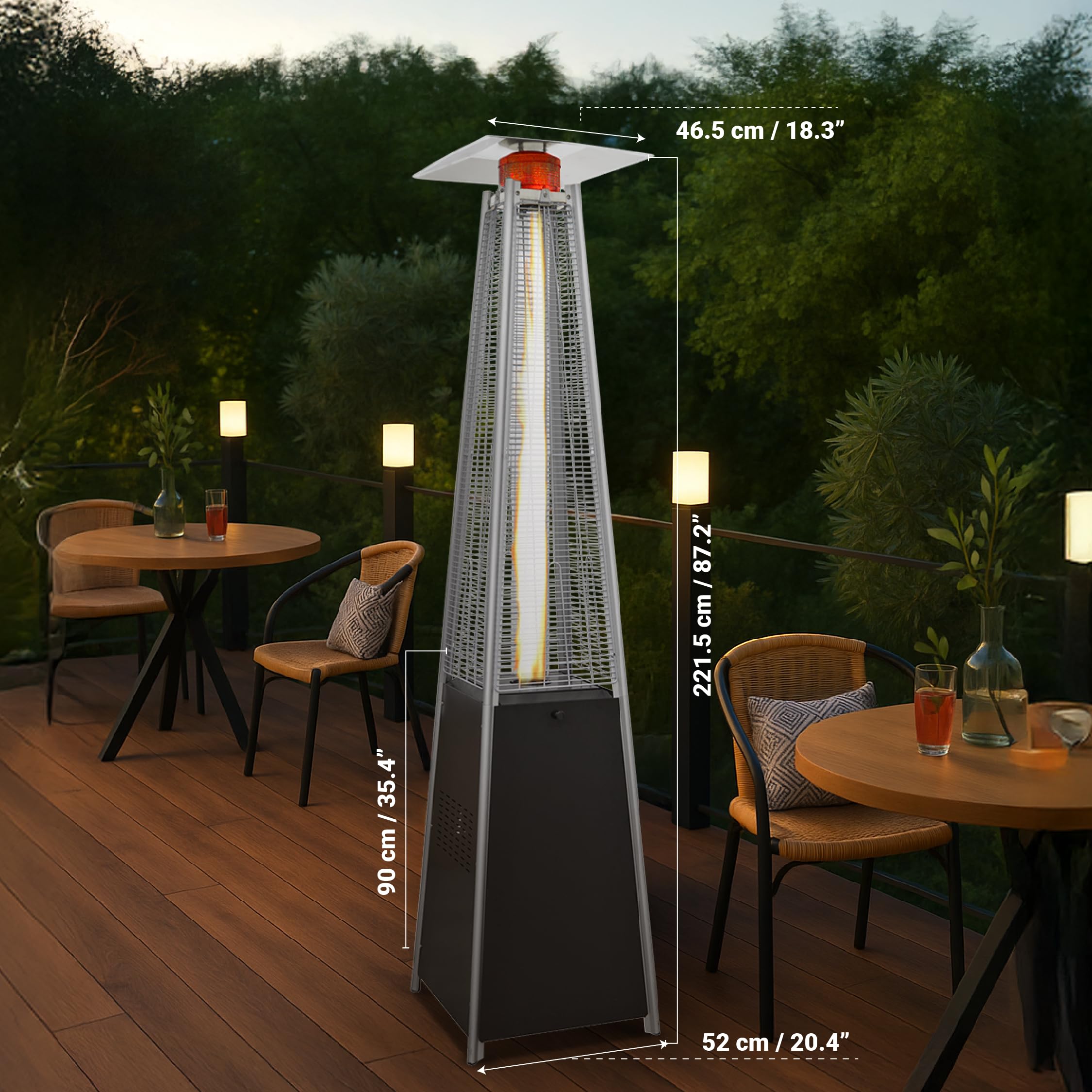 BU-KO Chauffage au Gaz Pyramide 13kW Acier Inoxydable Extérieur Jardin