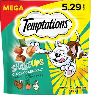 Temptations ShakeUps Clucky Carnival Cat Treats - Crunchy Outside Soft Inside, Chicken Turkey Tuna, 5.29oz Pouch