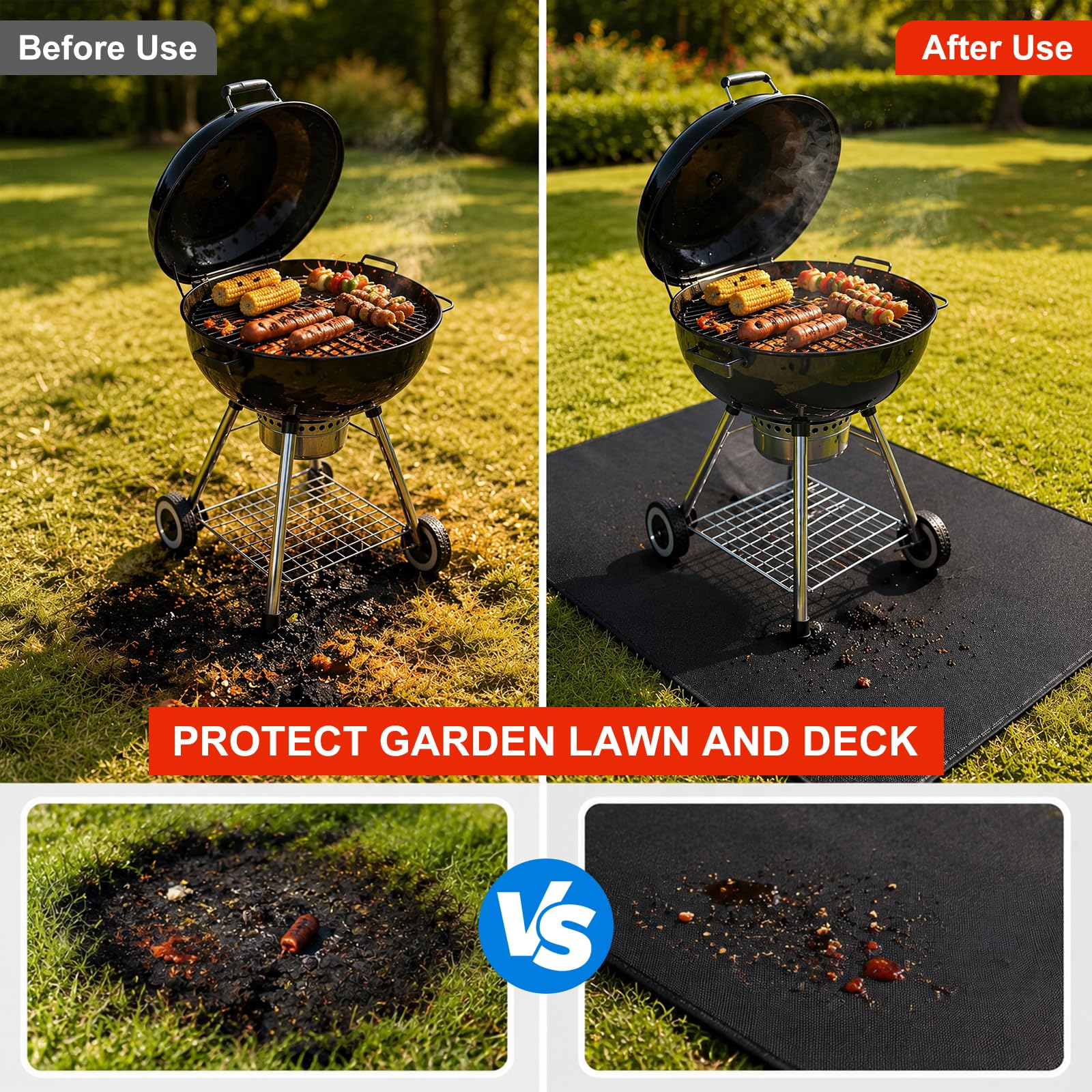 Alfombra Barbacoa Exterior Ignífuga 102 x 152 cm, Protector Suelo Silicona Doble Cara Impermeable, Estera de Protección Resistente al Calor para Barbacoas de Gas y Carbón, Camping, Patio
