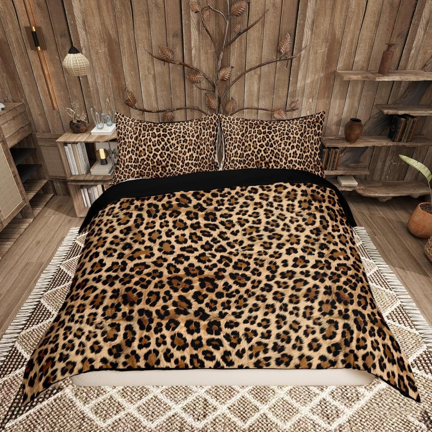 Homemissing Kids Leopard Print Duvet Cover Double Size, Cowhide Bedding Set Boys Girls Brown Cow Comforter Cover Animal Bedspread Cover Kids Room Decor Soft Quilt Cover 3Pcs (No Comforter) — image 1