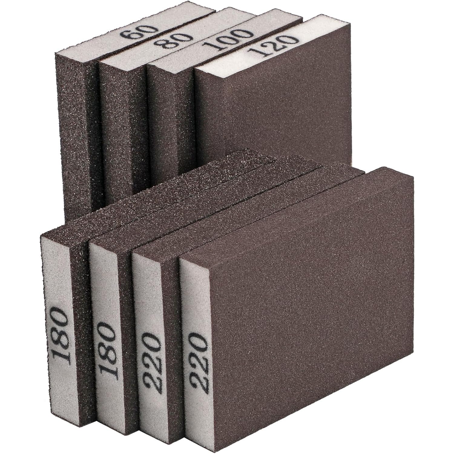 8Pcs Sanding Sponge Blocks Set, 6 Assorted Grits (60/80/100/120/180x2/220x2), Wet and Dry Sanding Blocks for Wood, Metal, Drywall & Furniture, Washable and Reusable Sandpaper Blocks, Cuttable