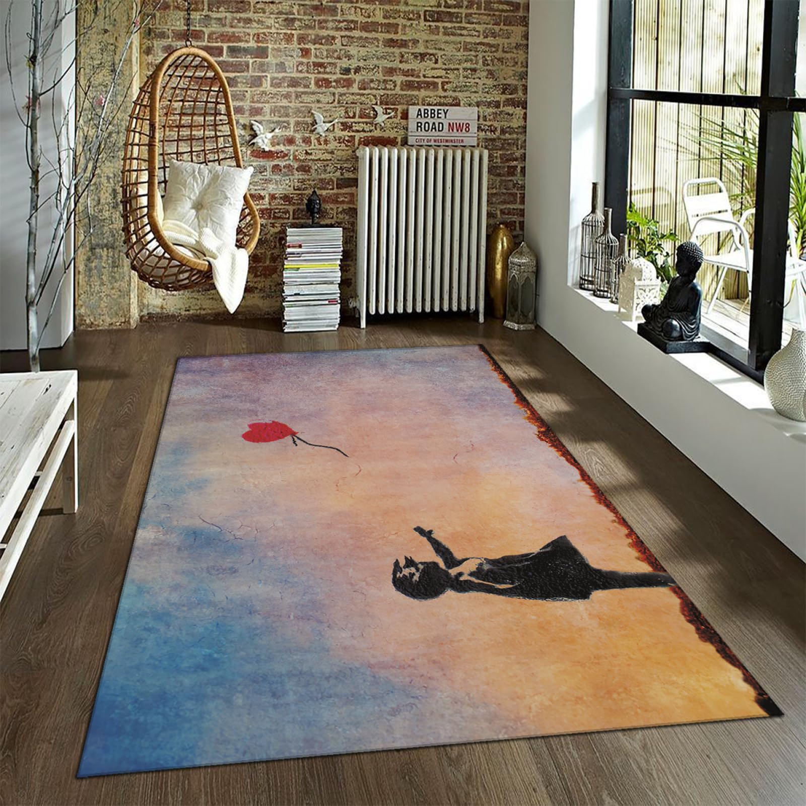 Tapis anti-slip Balloon Girl Banksy 160x220cm au design graffiti art moderne