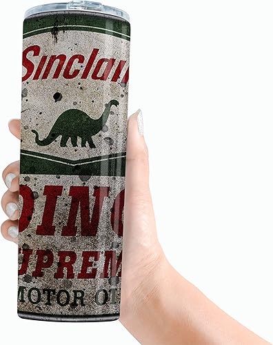 Miniatura 2 de Vaso delgado de 20 onzas para gatos con popote de doble pared, diseño inspirado en el filtro de aceite (Sinclair Dino)