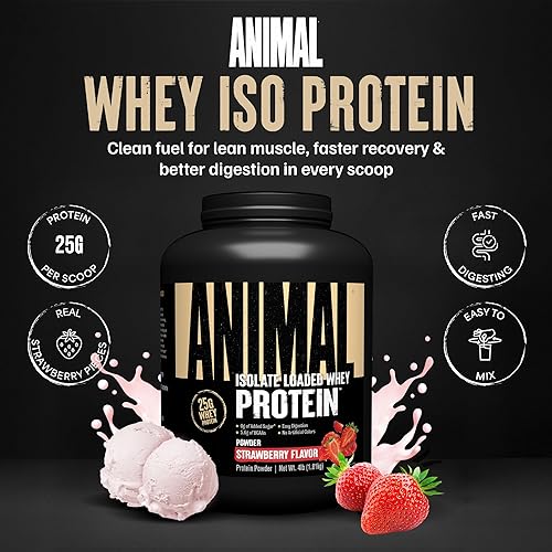 Vista 47 de Animal Whey Polvo de proteína aislada de suero de leche, para recuperarse después del entrenamiento, baja en azúcares sumamente digerible, sabor