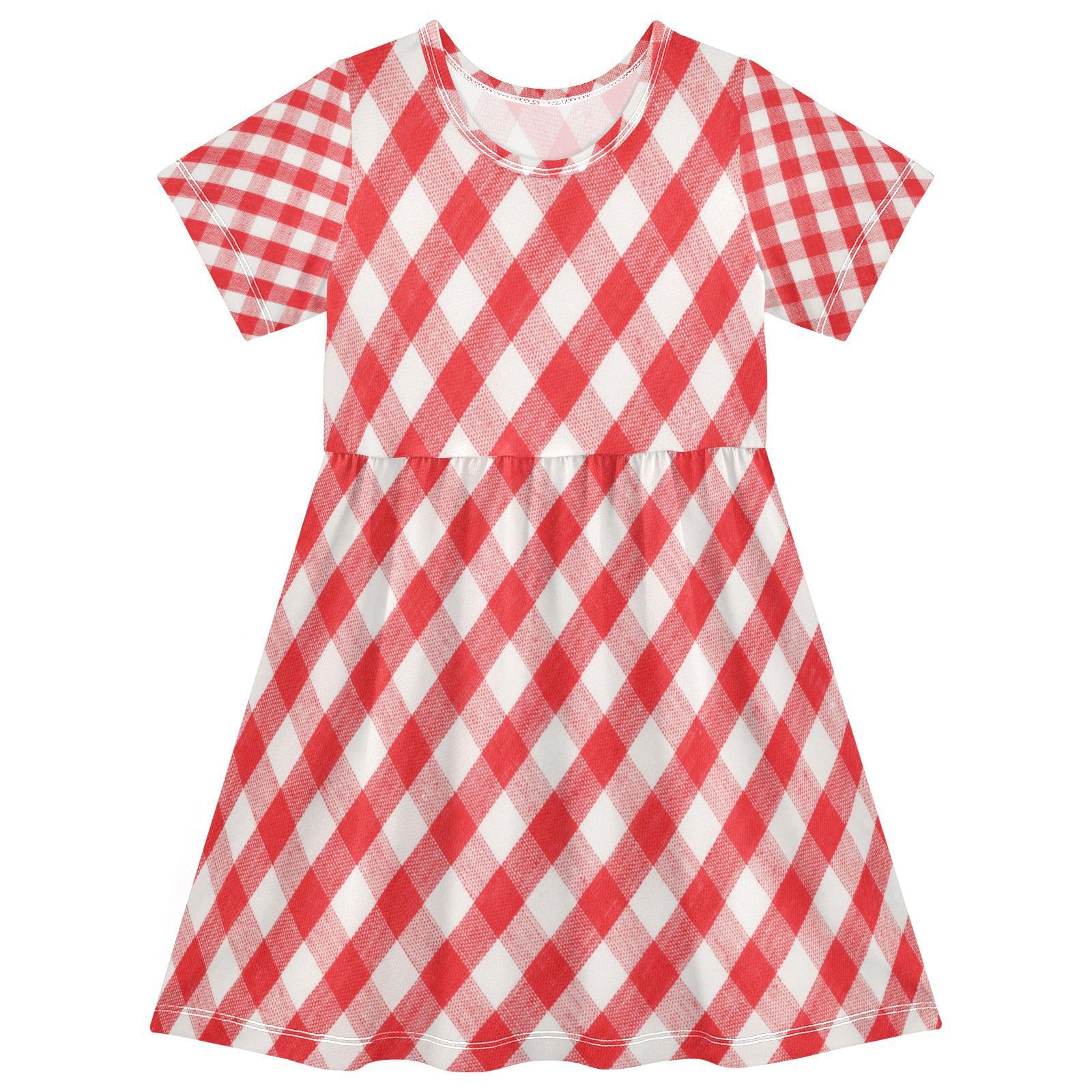 Amazon.com: Red White Check Girls Dress Short Sleeve Dress Girls' Summer  Sundress 5-6T : Clothing, Shoes & Jewelry
