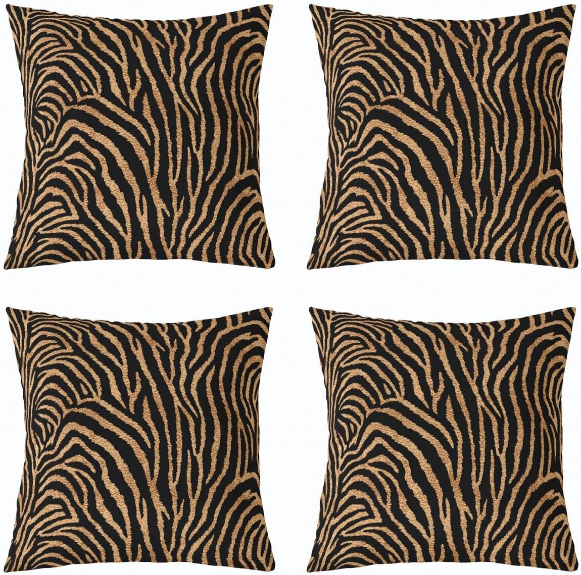 Zebra Stripe Brown Black Pillow Case Cover,Zebra Print Soft Square Pillow Cover 4 Pack,Wild Animal Skin Decorative Throw Couch Sofa Pillow Cover Double Sides Print,20"x 20"