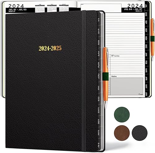 Ensight Agenda de cuero de tapa dura 2024 2025, semanal y mensual, 8.5 x 11 pulgadas, planificador académico, personal o estudiante, soporte para