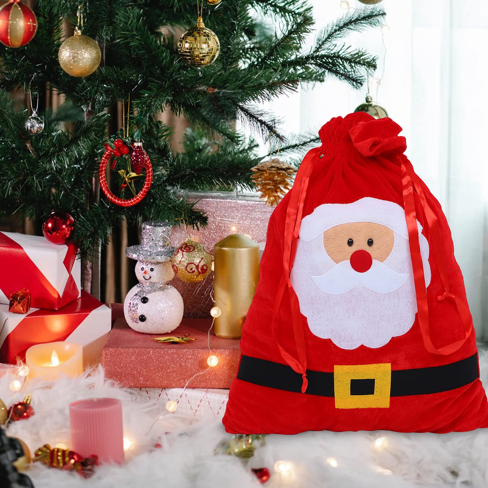 Didiseaon 2piezas Bolsa Navideña De Papá Noel Cordón Saco De Almacenamiento Para Dulces y Para Fiestas y Celebraciones Diseño Sencillo y Práctico
