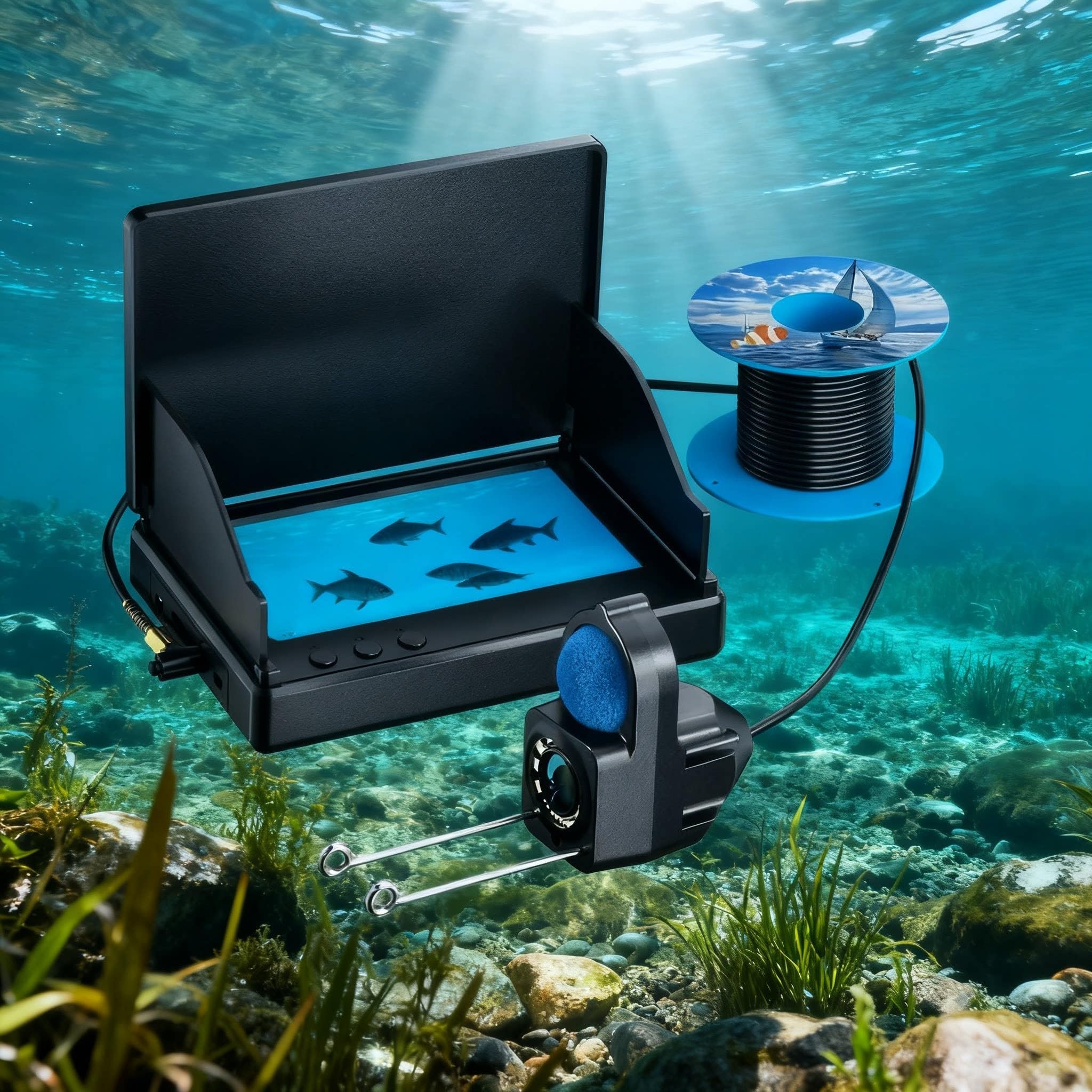 Telecamera per pesca subacquea IPS HD grandangolare Fish Finder parasole monitor 6-8 ore batteria per mare ghiaccio lago fiume ABS metallo nero per pescatori acquacoltura