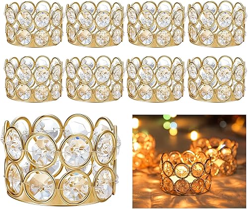 Paquete de 10 portavelas de cristal dorado para decoración de lámpara de té, velas votivas, centros de mesa dorados, bodas, fiestas, decoración del