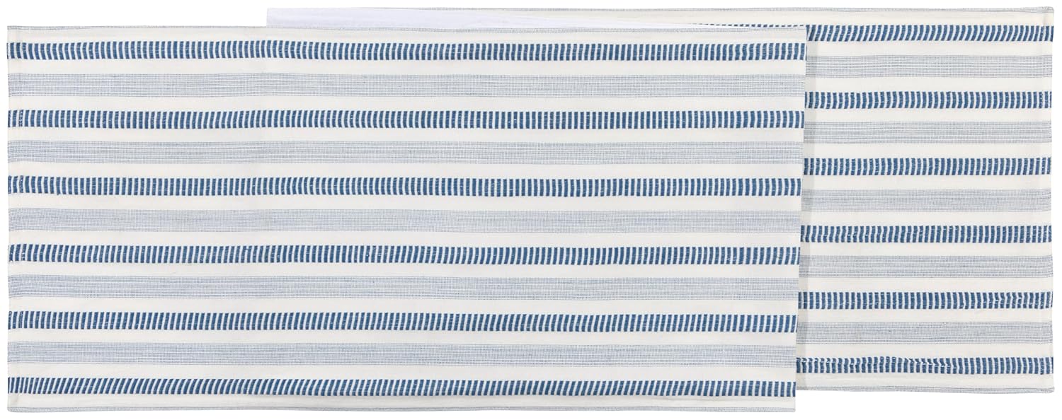 Now Designs Breeze Collection Table Runner, Blue and White Striped, 100% Cotton, W13 x L72in