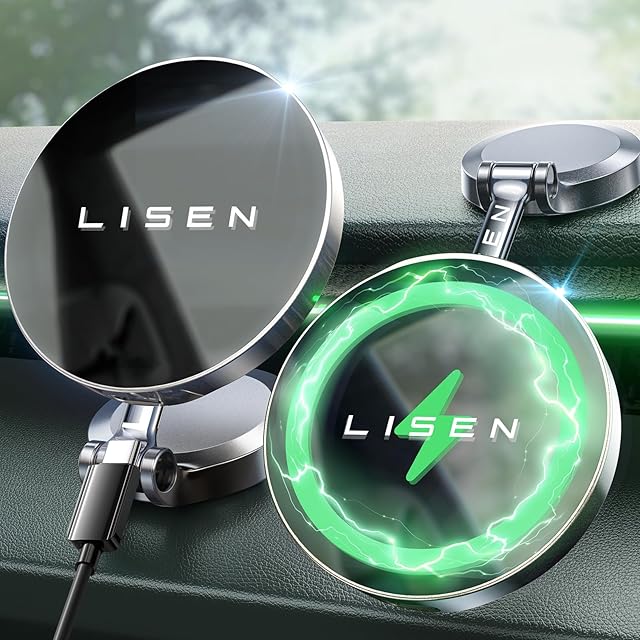 LISEN Ładowarka samochodowa Magsafe [ładowanie 15 W PRO] iPhone Samsung bezprzewodowa ładowarka samochodowa magnetyczny uchwyt na telefon, uchwyt samochodowy na deskę rozdzielczą pasuje do iPhone'a 15