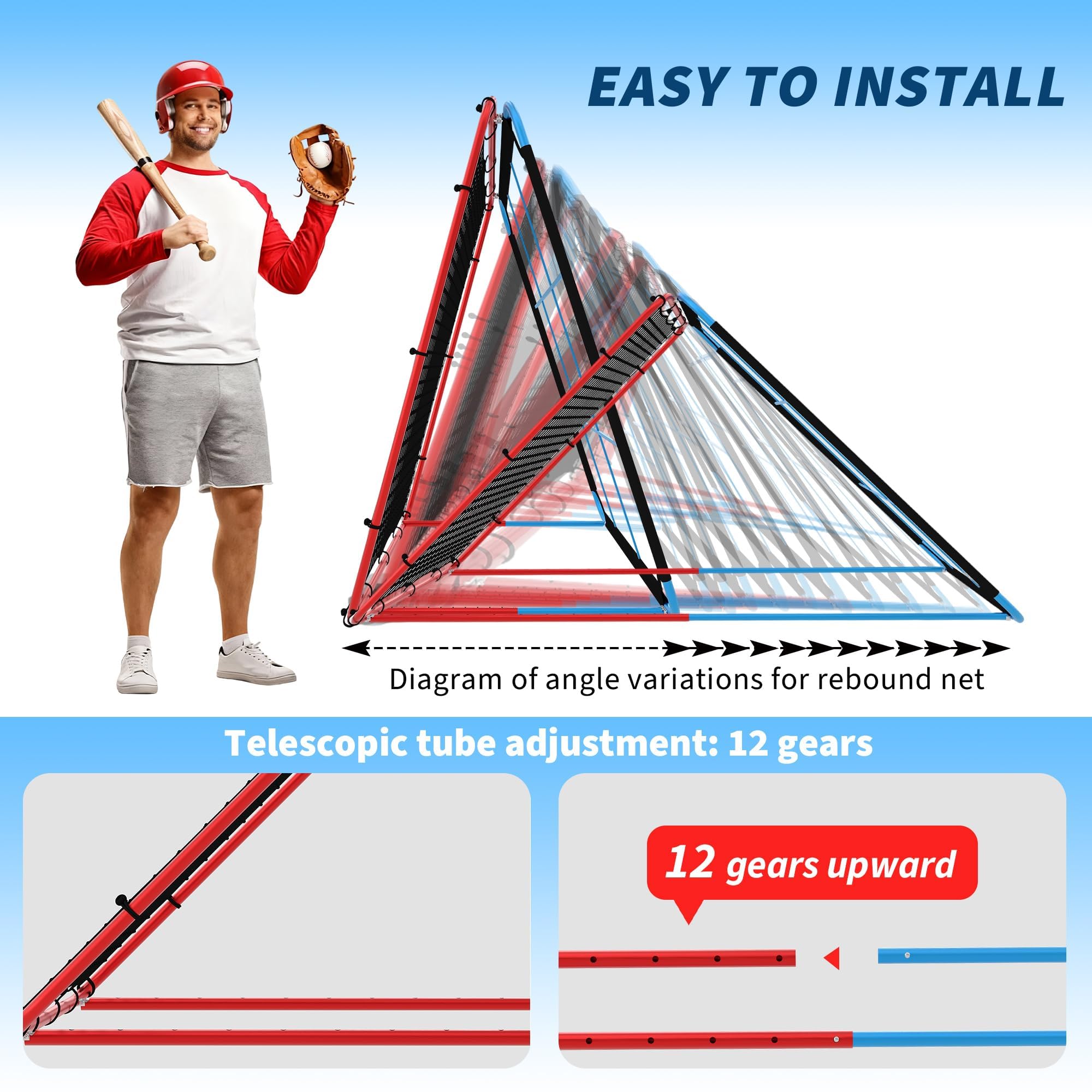 GarveeLife 2 in 1 Baseball Rebounder Netz, Sports Baseball Rebounder Mit Verstellbarer Winkel, Wurf- & Fielding-Trainingsgerät Für Softball, Fußball, Volleyball