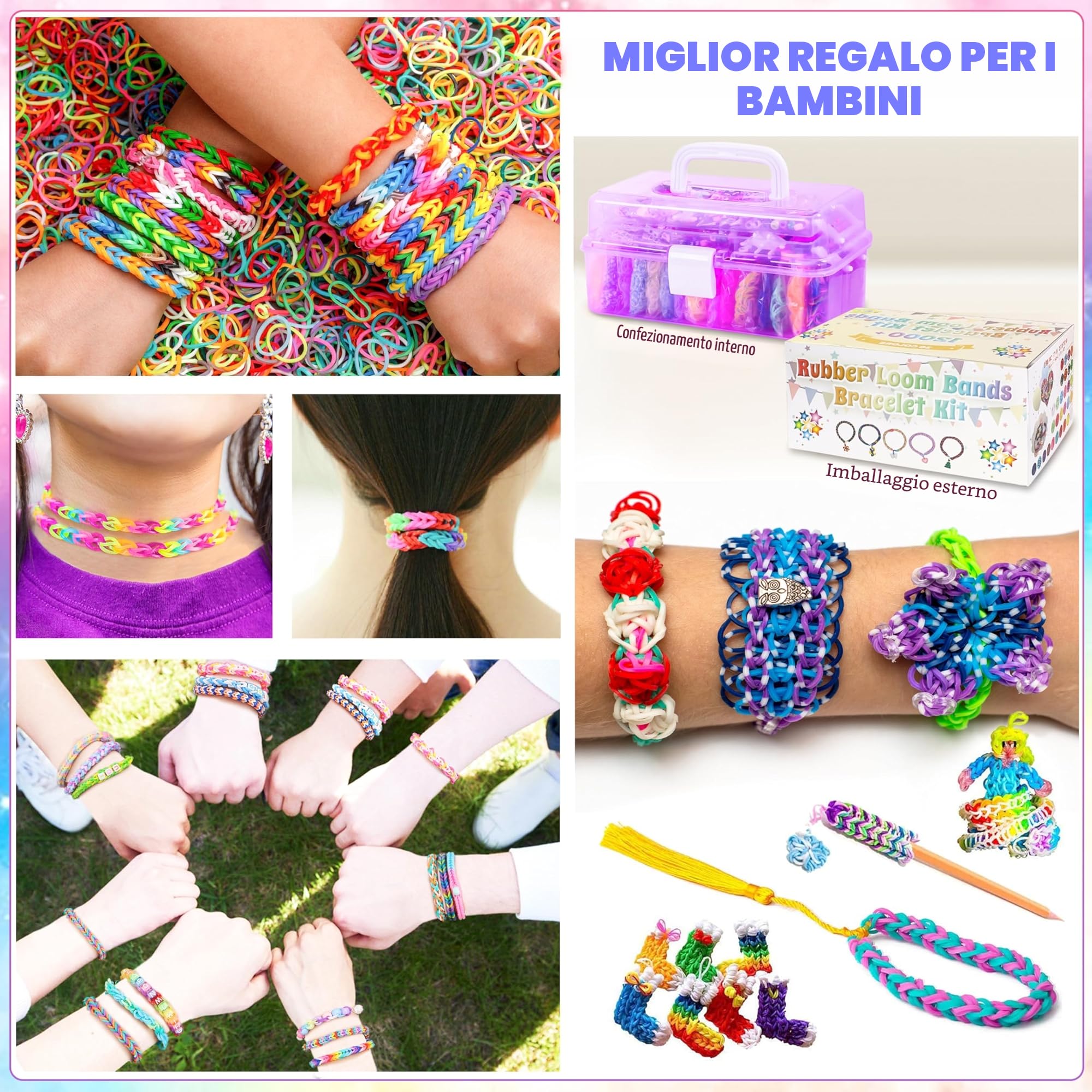 LUZOON Elastici per Braccialetti Kit XXL, 12000+ PCS 30 Colori Kit Braccialetti Bambina Loom Bands Con Scatola a Tre Strati Fai da te di Gomma Bracciale Compleanno di Regalo (Viola)