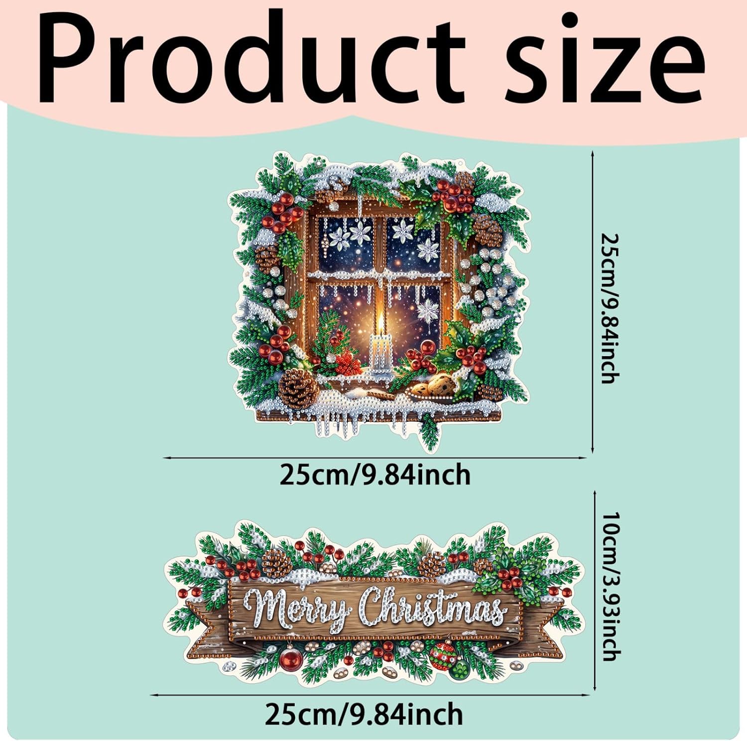 LQCrafK DIY Diamond Artwork Christmas Hanger Creative Design Wooden Home Decor Entryway Door with Hooks(Single-Sided Rhinestone Dotting)-2PCS