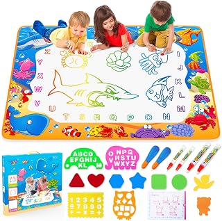 Toyk Water Doodle Mat Kids 3-7: Mess-Free Magic Water Drawing Pad 40x28 Ocean Design with Pens, Templates, Educational Toddler Toy