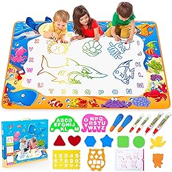 Water Doodle Mat - Kids Painting Writing Color Doodle Drawing Mat Toy Bring Magic Pens Educational Toys for Age 2 3 4 5 6 7 Year Old Girls Boys Age Toddler Gift