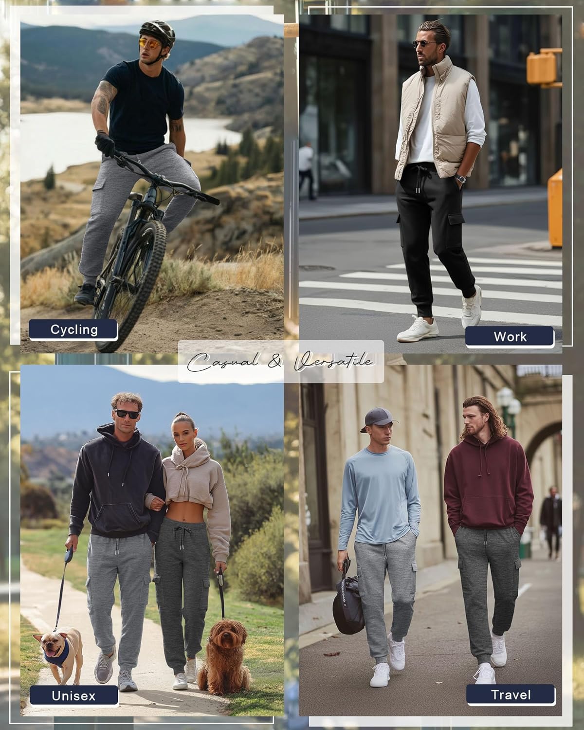 3 Pack Men's Cargo Sweatpants Relaxed Fit Drawstring Elastic Waist Joggers Active Tapered Pants with Pockets - Image 6