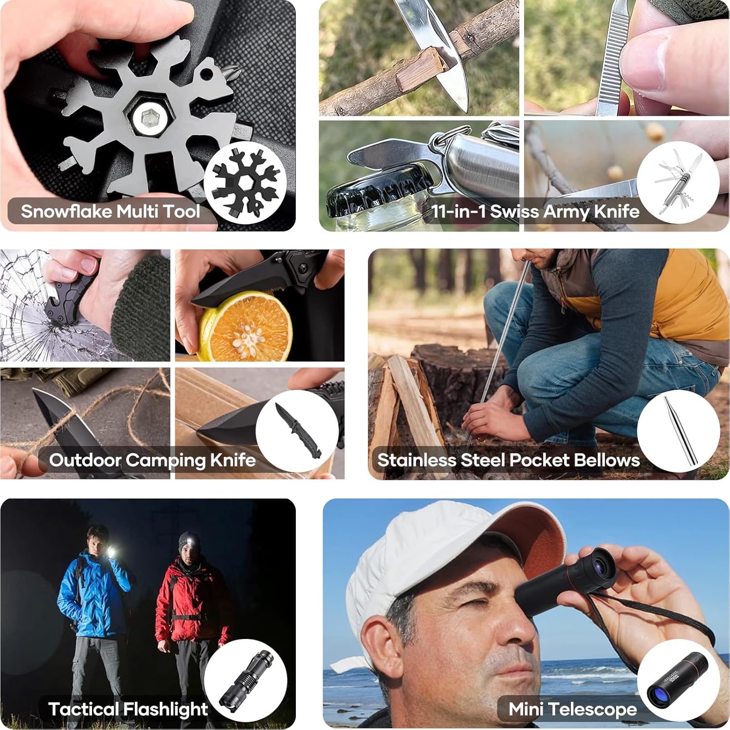 Survival Kit Advent Calendar 2025:Survival Tools Advent Calendar for Adult Men Teen 24 Days Christmas Countdown - Gift for Camping, Hiking, Fishing & Hunting with Telescope, Swiss Knife