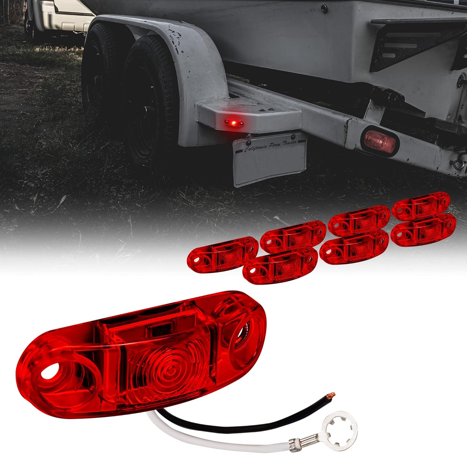 TRUE MODS 8pc 2.5" Red LED Trailer Marker Light Kit [DOT
