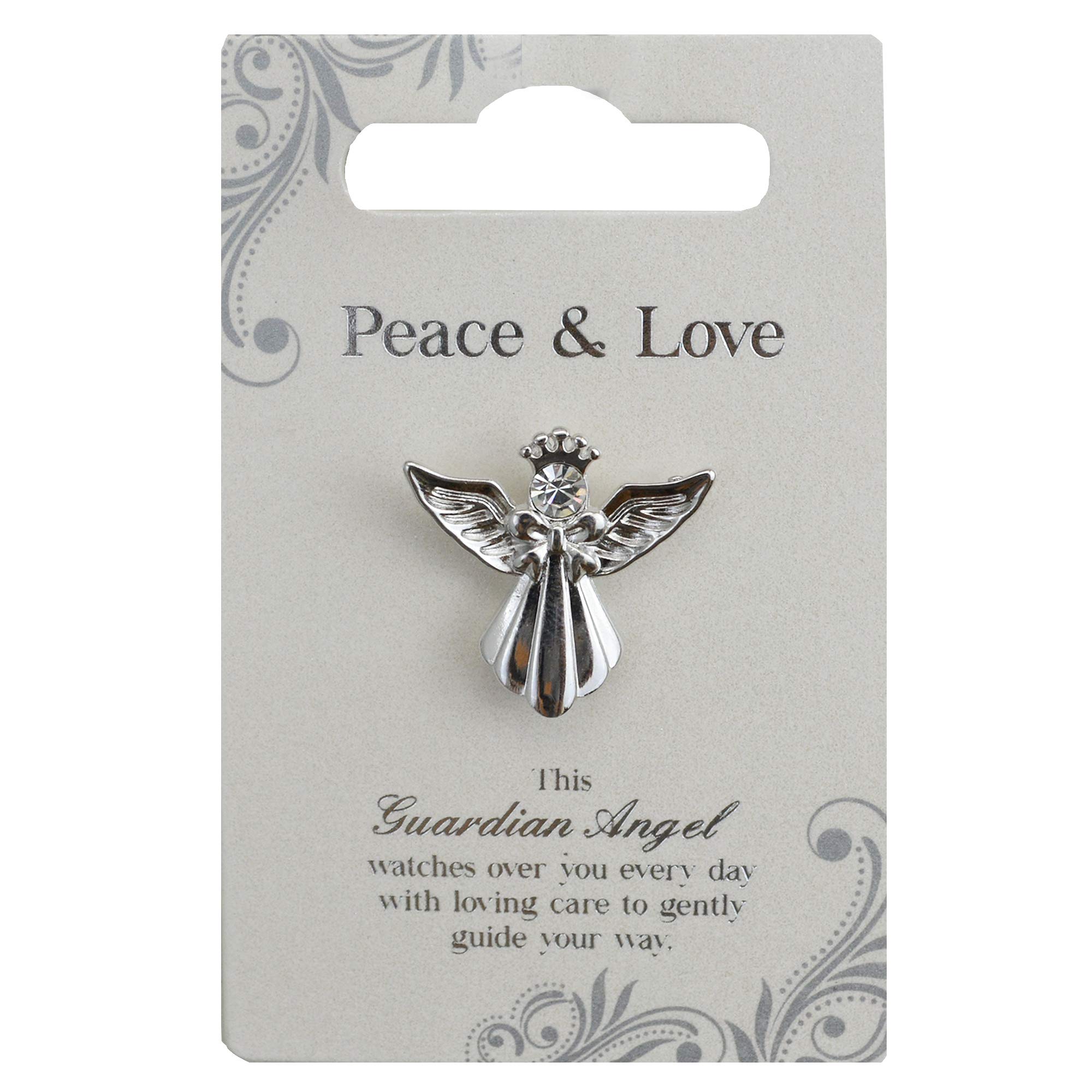 Guardian Angel Silver Finish Angel Badge Broach for Safe Travels Lapel Pin with Rhinestone for Men & Women Suit T-Shirt Hat Jackets with Message for Travelling Partner & enthusiasts