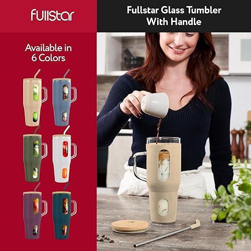 Miniatura 7 de fullstar Vasos de vidrio con tapas y pajitas, vasos para beber, vaso de vidrio con popote y tapa, tazas de café helado, tazas de café de vidrio con