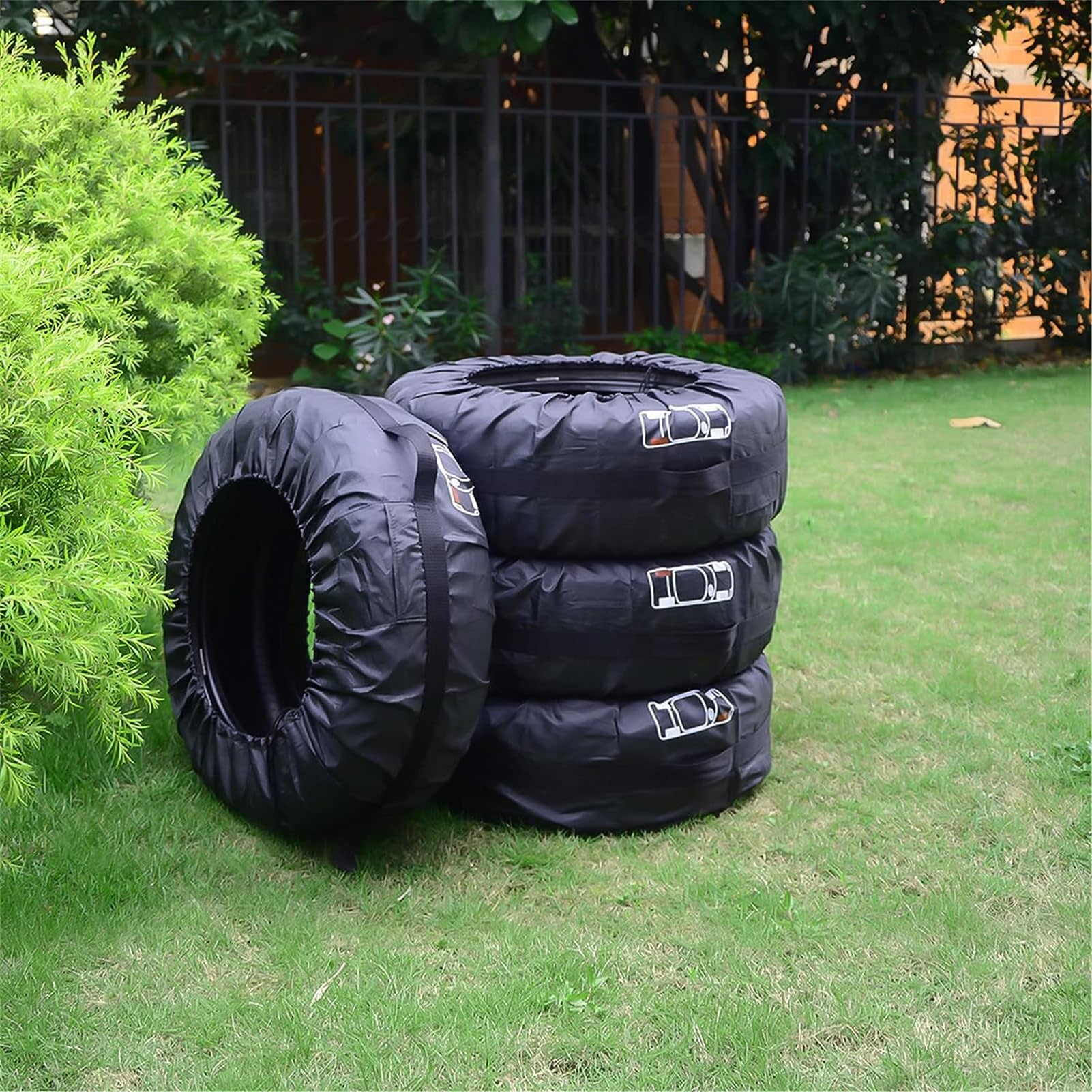Coperture per pneumatici, set da 4, Copriruota universale, 1 Set di 4 Borse per Pneumatici, Set di 4 copripneumatici neri Premium, Impermeabile (Nero,L:19-23")