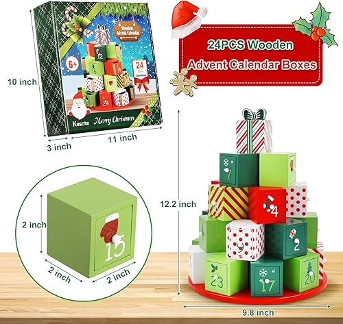 Miniatura 6 de KESOTE Calendario de Adviento de madera con 24 cajones, cuenta regresiva para el calendario de Adviento de Navidad 2023, cajas de calendario de