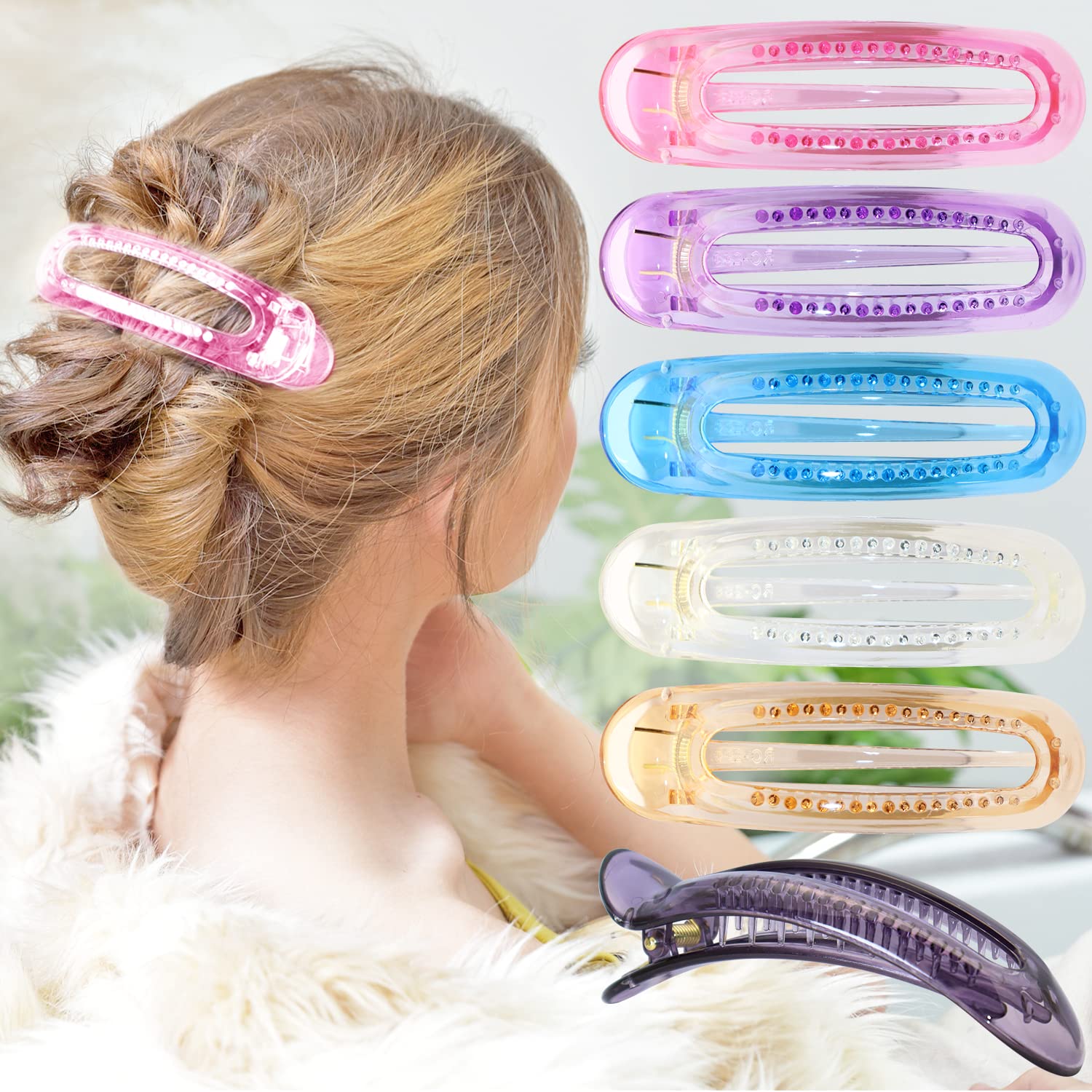 RC ROCHE 6 Stück Entenschnabel Französisch Haarspange für Damen Haarklammer Ovale Hairpin Mode Eiförmig Fester Halt Stylisch mit Pin Halterung, Groß Transparent Multifarben