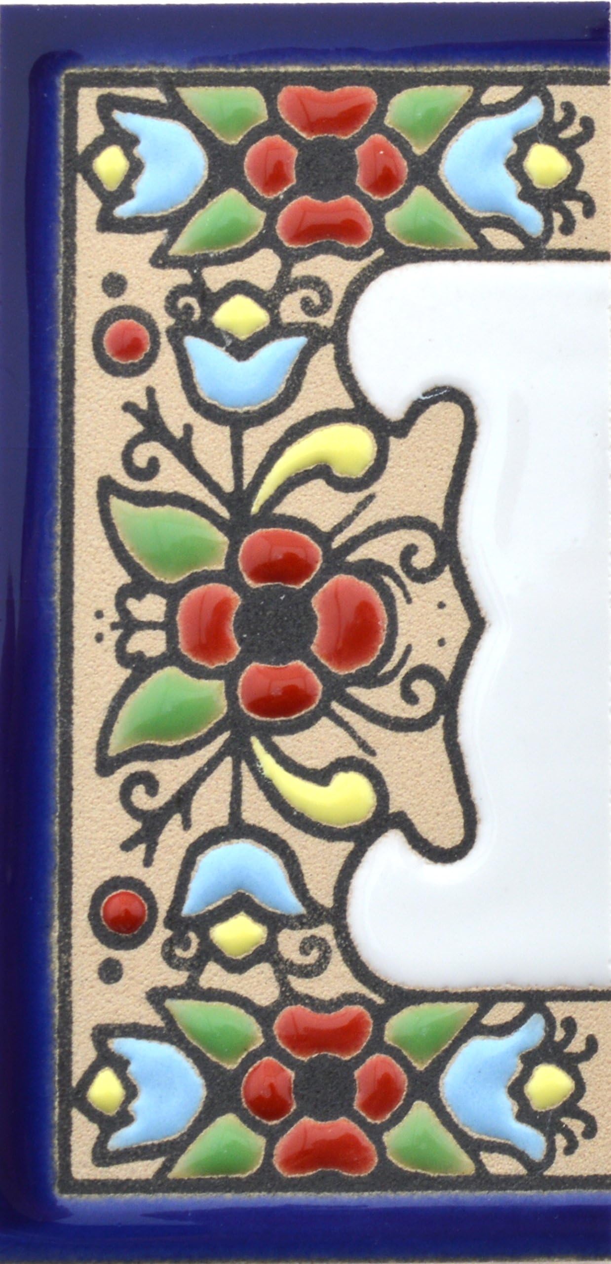ART ESCUDELLERS House Letters 3 inch. Handpainted House Letter Tiles for Signs, addresses and Names. House Address Numbers and Letters. Design Flores MINI 2,87" x 1,38" (Edge Border)