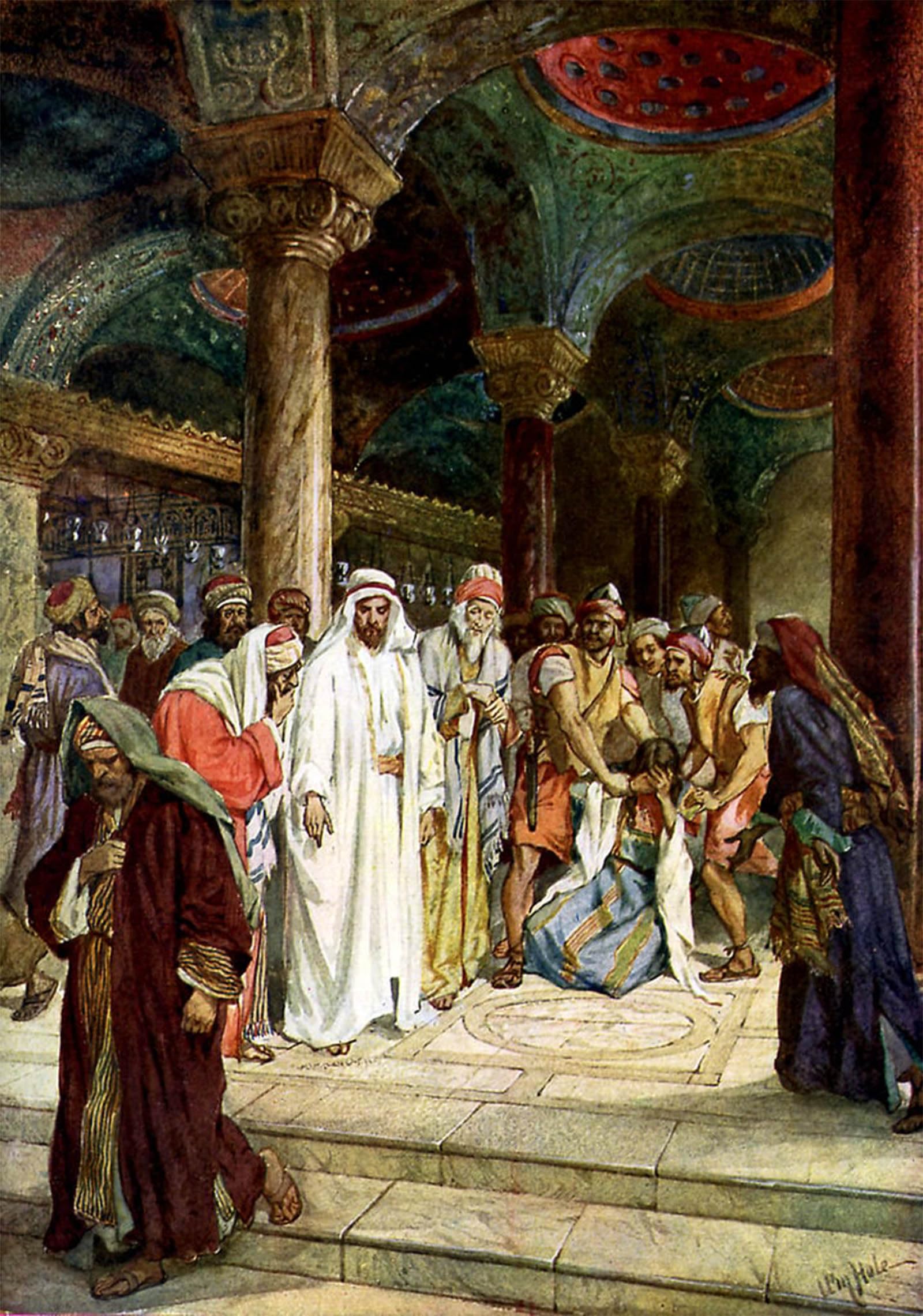 SERENDIPITP Abstract Painting Mural Print Picture Wall Decor Painting the Pharisees Bring an Adulteress to Jesus Bible by William Brassey Hole Vintage Wall Artwork for Home Decor 60x90cm