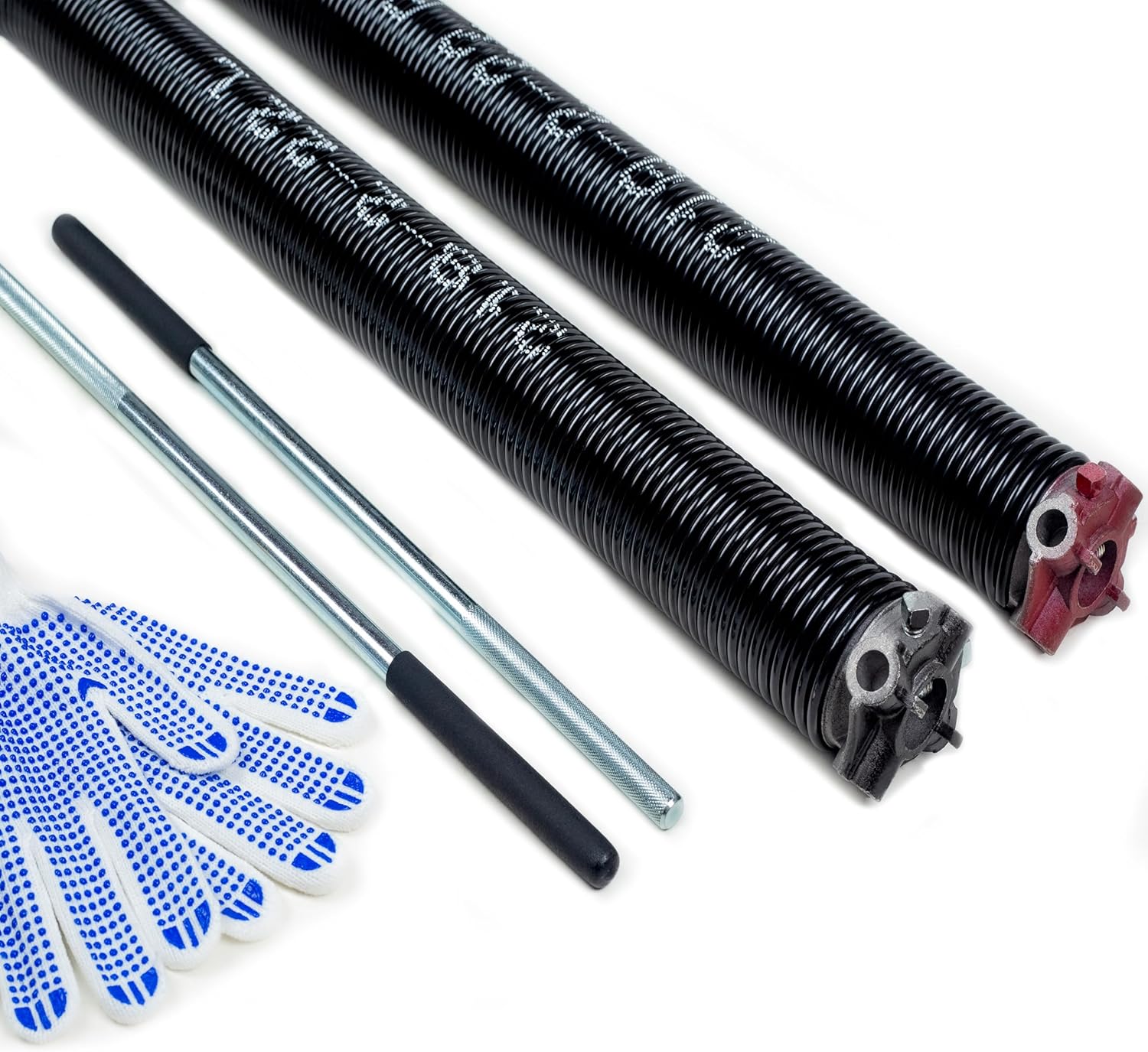 Pair of 2" Garage Door Torsion Springs with Non-Slip Winding Bar&Gloves,High Quality Coated Torsion Springs,for Replacement & Installation,MIN of 100,000 Cycles(0.207x2''x20'') (MMG209-20720)