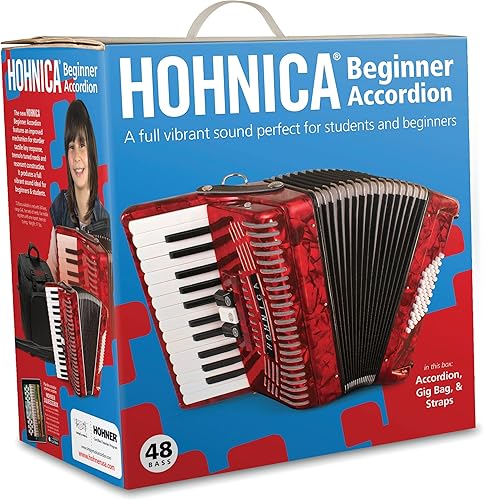 Miniatura 2 de Hohner Accordeons 1304-RED - Acordeón para piano de nivel básico de 48 bajos, rojo