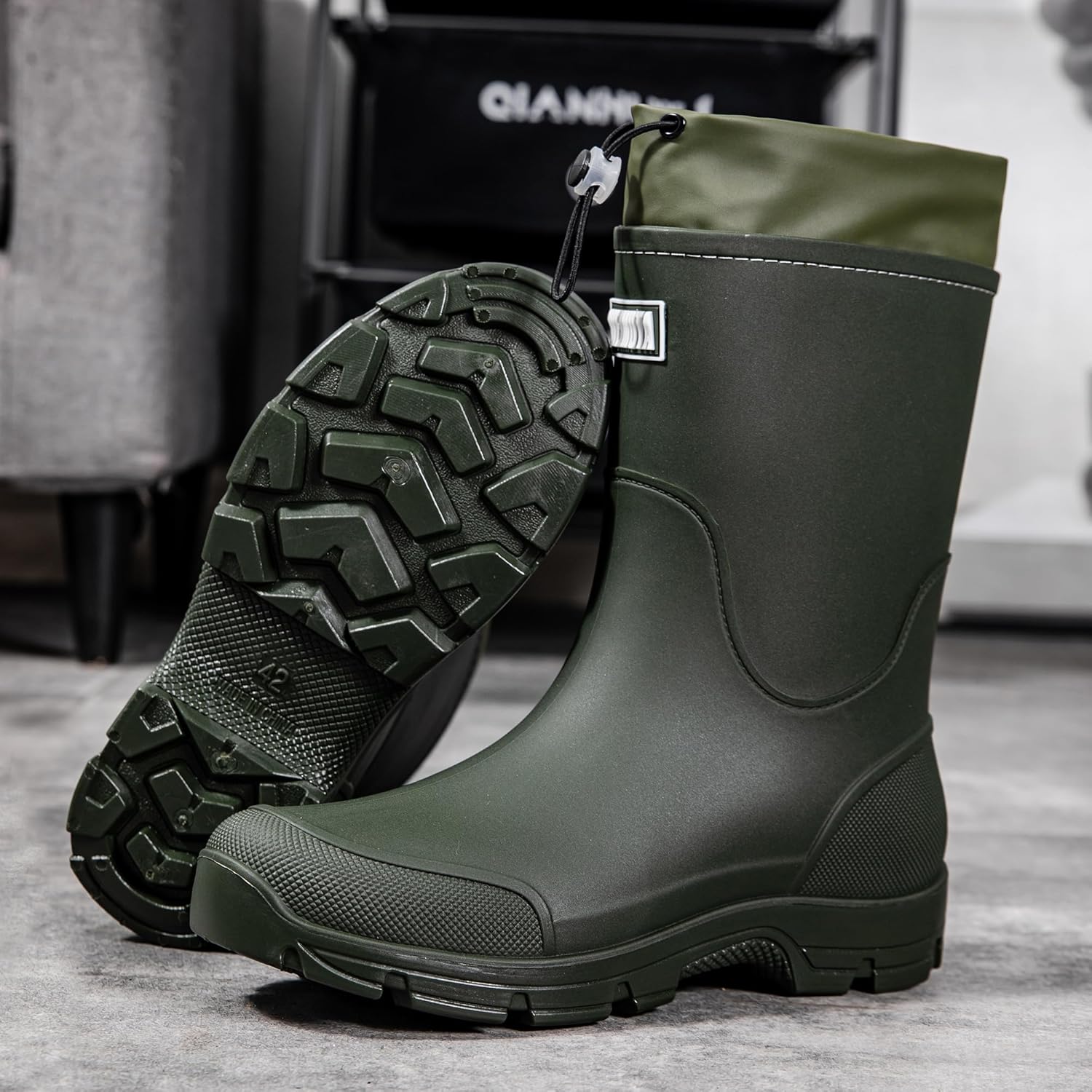 WOWSTICK Waterproof Rain Boots for Men and Women Lightweight Slip Resistant Fishing Deck Garden Mid-calf Outdoor Work Booties, 817SK Green 41