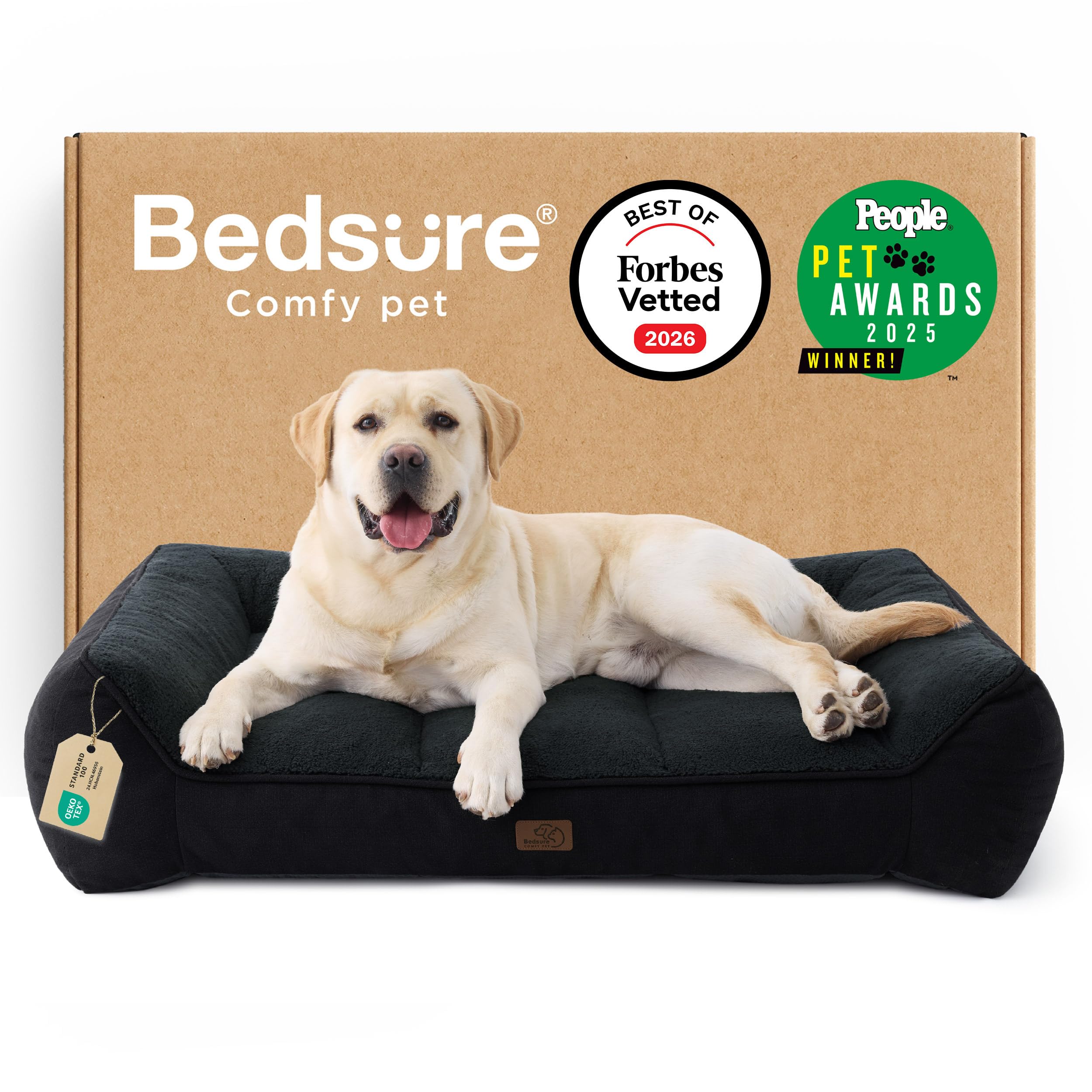 BEDSURE Hundebett Grosse Hunde, 89x63/96x71/106x76/122x89cm Dunkelgrau/Braun/Creme