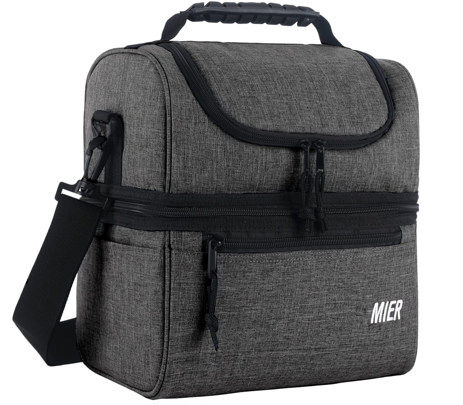 MIER 2 Compartment Lunch Bag for Men Women, Leakproof Insulated Cooler Bag for Work, Grey, Medium