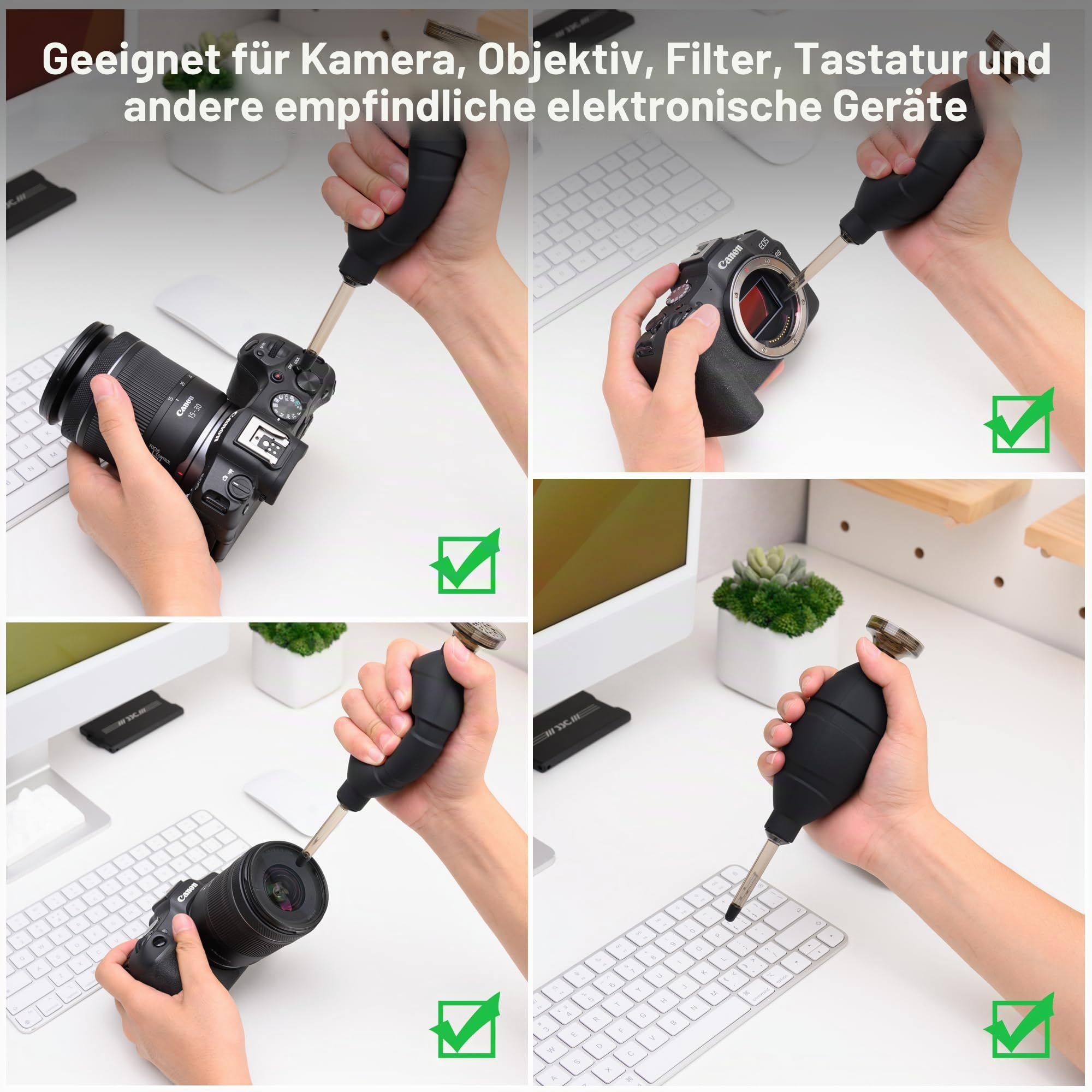 JJC Professionelles und sicheres, staubfreies Luftgebläse für digitale SLR-Kamerasensoren (CCD/CMOS), Objektive, Filter und andere empfindliche elektronische Geräte, Schwarz