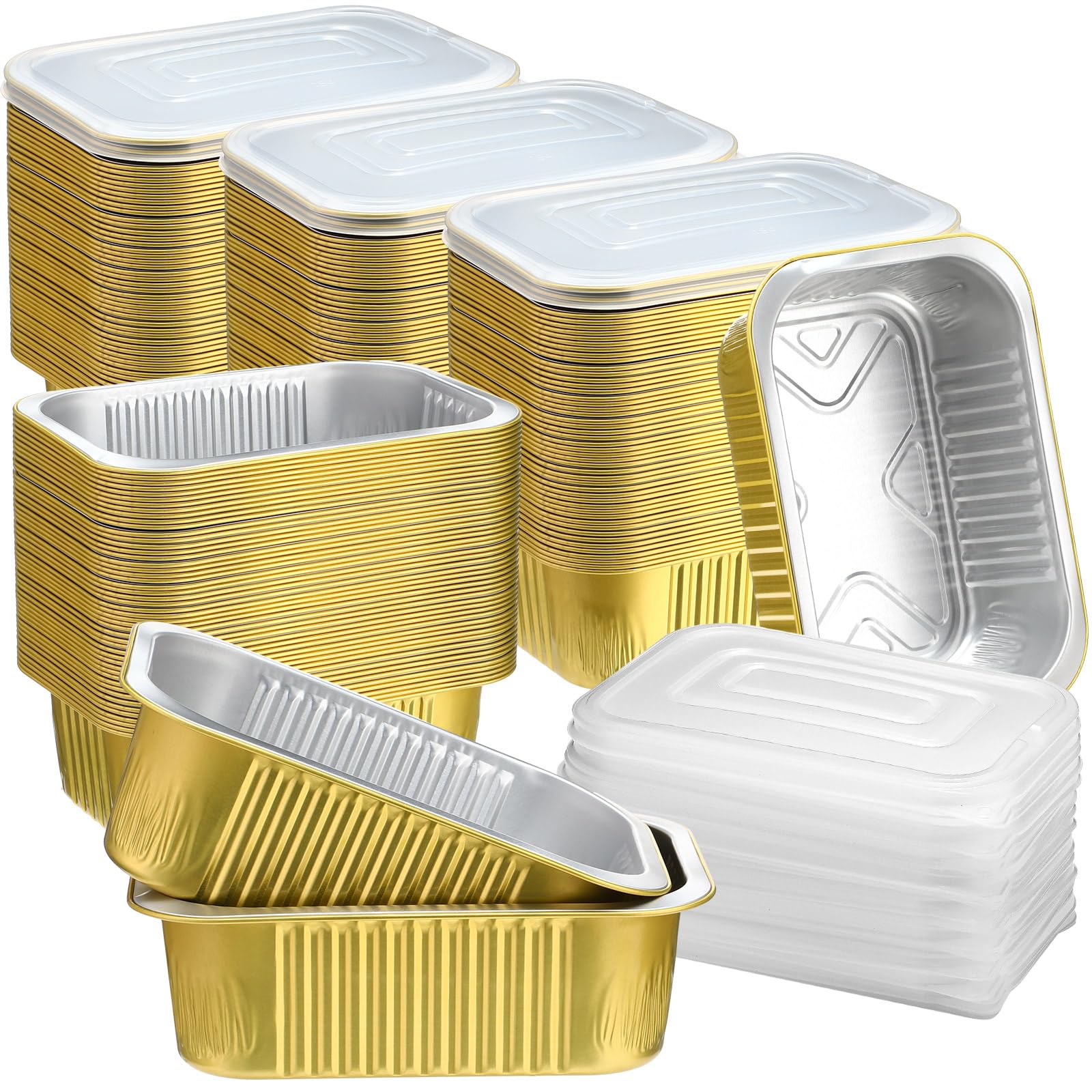 Baderke 50 Pack 30oz Aluminum Foil Pans with Lids, 7"x5" Bread Loaf Pan Disposable Cake Tin, Foil Leftover Containers, Disposable Baking Trays for