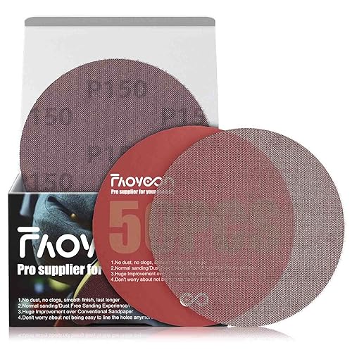 Malla de lijado de 5 pulgadas  Discos de lijado de micro malla con velcro  Papel de lija de red sin polvo  Paquete de 50 unidades de grano 150