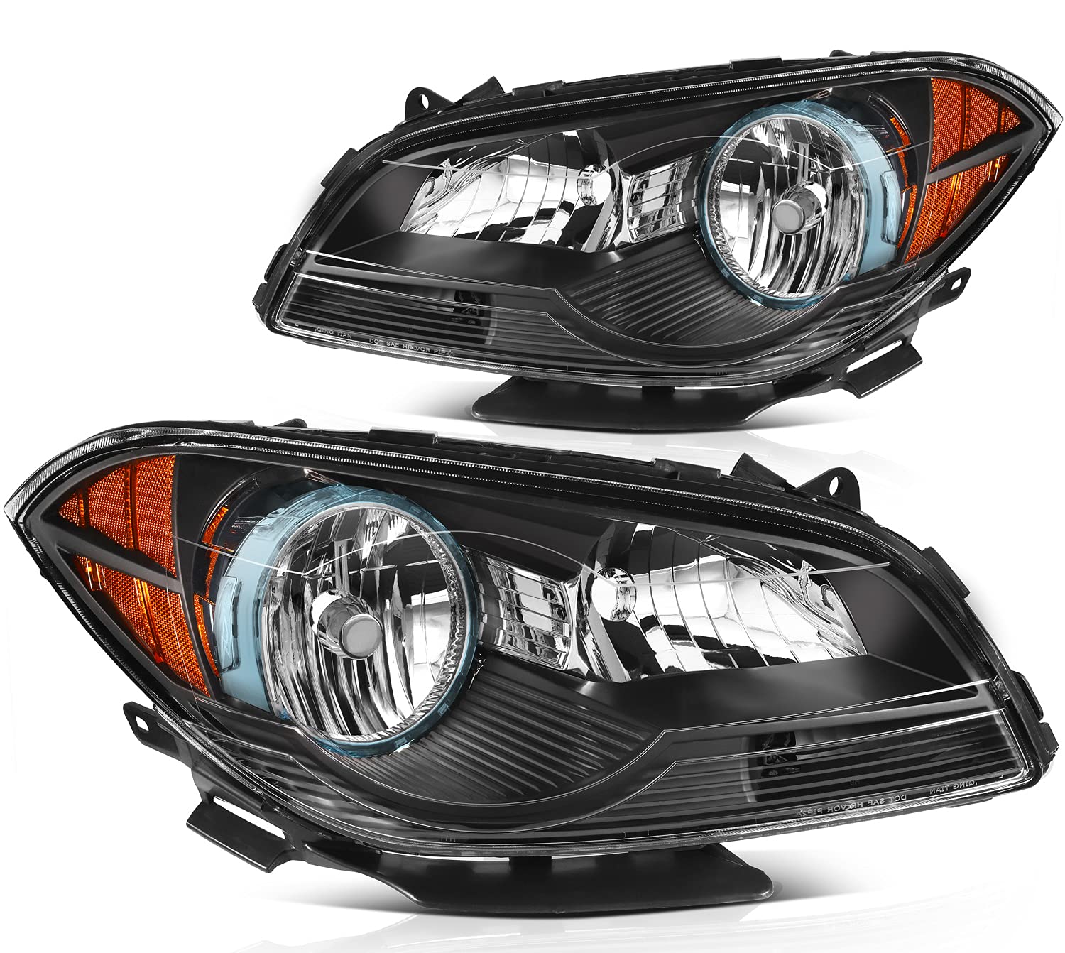 ECCPP Headlight Assembly Pair For Chevy For Malibu 2008-2012 Black Housing Amber Reflector Clear Lens Driver and Passenger Side Replacement Headlights