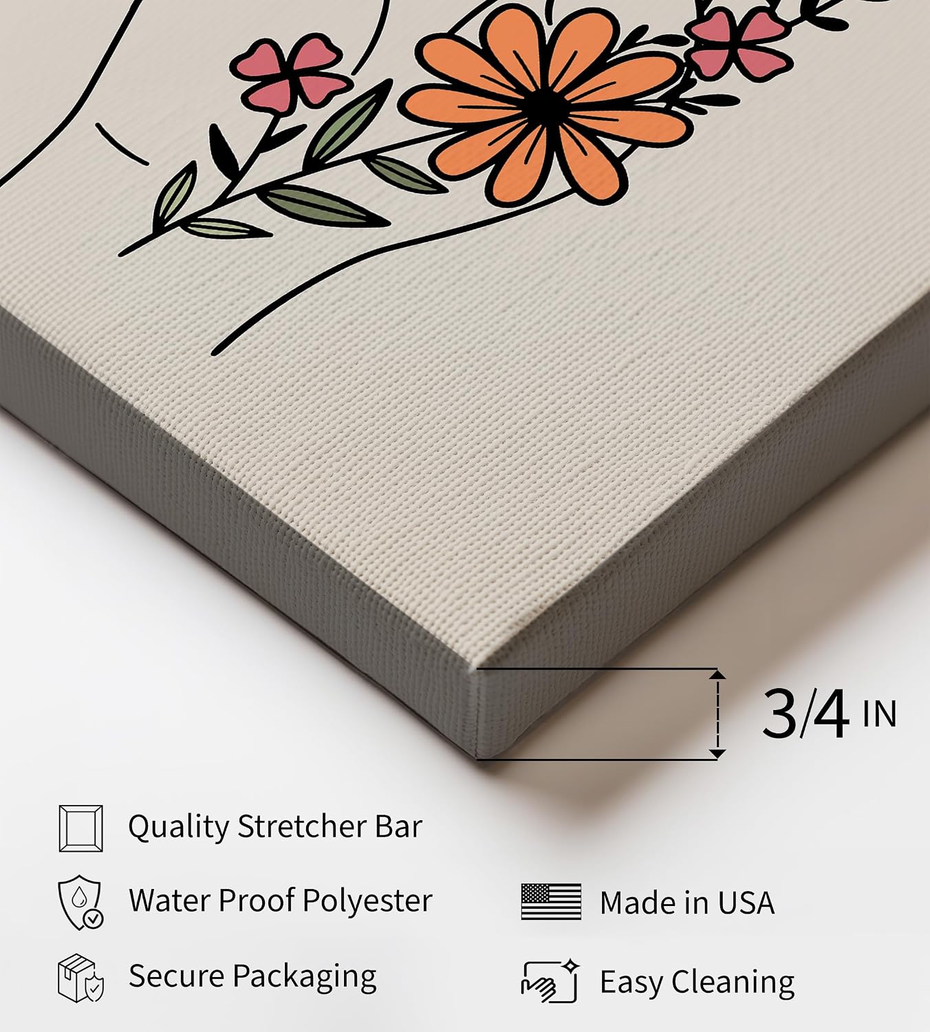 Poster Master Peace Hand Canvas - Retro Flower Print - Peace & Love Art - Preppy Wall Design - Hippie Art - Chic Boho Floral Office or Living Room Wall Decor - 8x10 STRETCHED Canvas