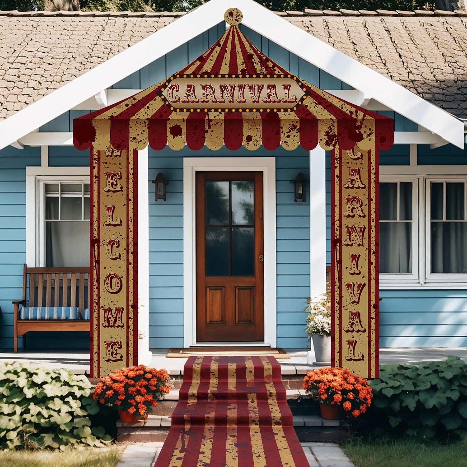 Fanfanwin 4 Pcs Carnival Circus Tent Decorations Carnival Entryway Door Party Decor Awning Hanging Banner Aisle Runners Supply for Circus Theme Birthday Celebration(Blood)