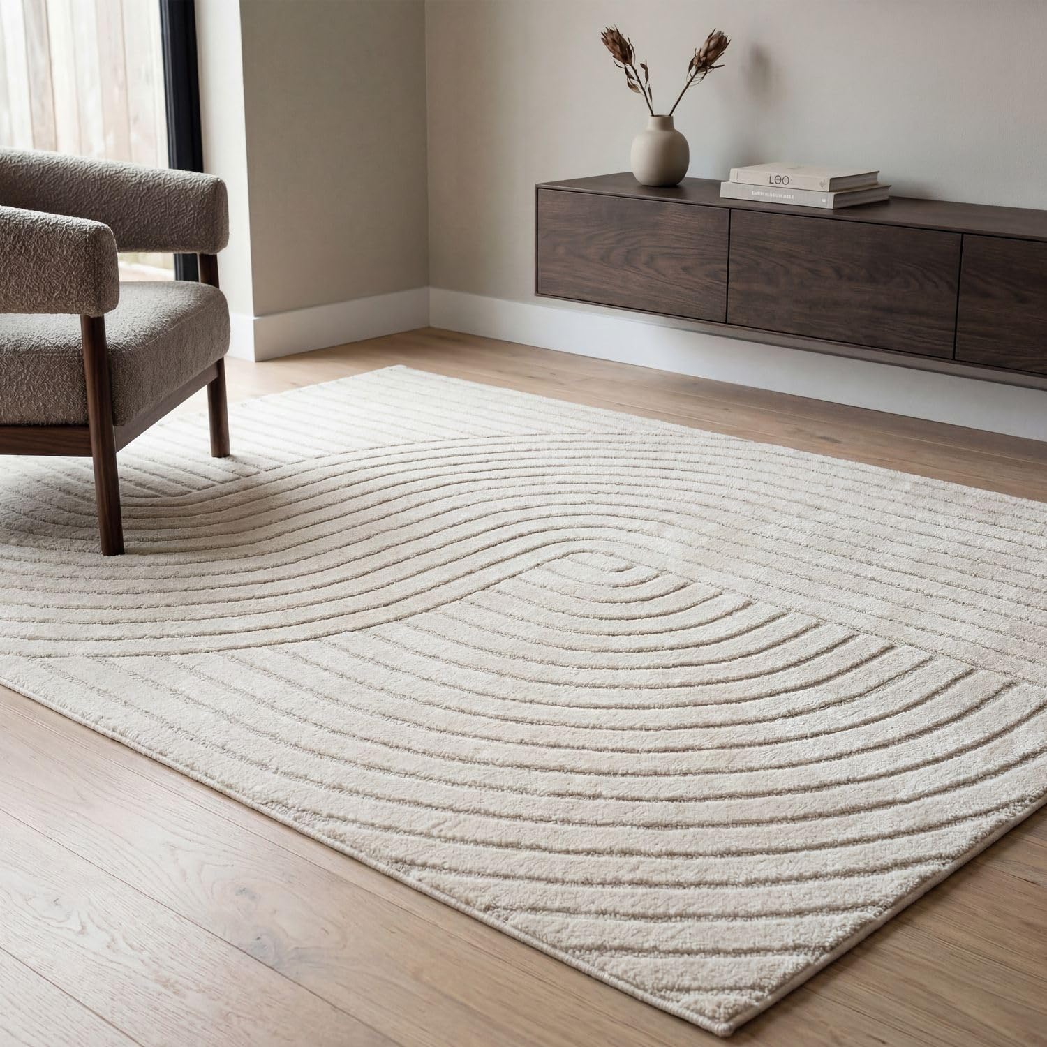 TT Home Tapis de Salon Salle à Manger Tapis à Poils Courts Panglao Japandi Design Scandinave Boho Uni Arches Soft-Touch Effet, Dimension:240x330 cm