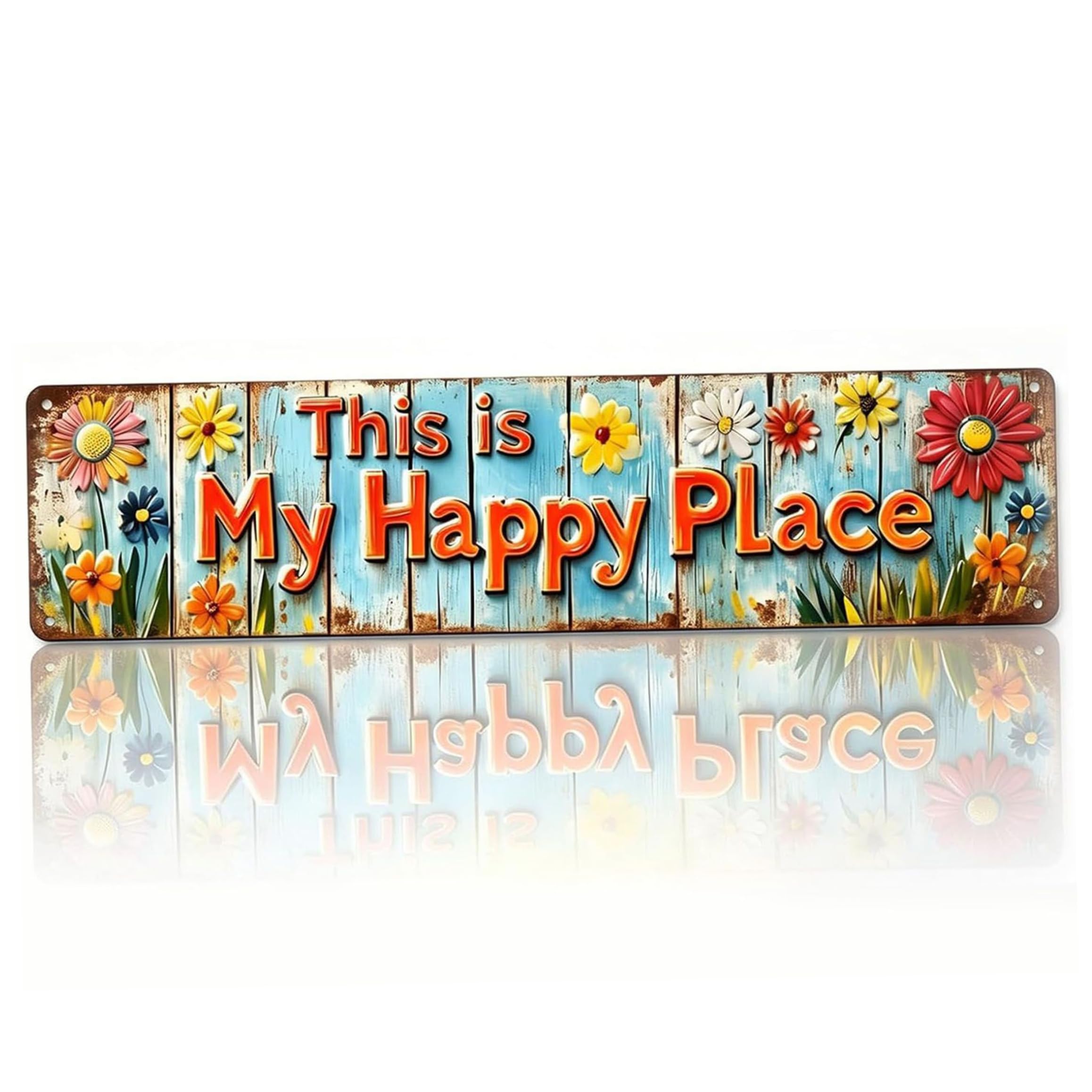 Hotainoys This Is My Happy Place Sign, Vintage Decorative Signs & Plaques, Blue Floral Tin Wall Decor, 10x40cm/3.94x15.75inch decorative signs & plaques